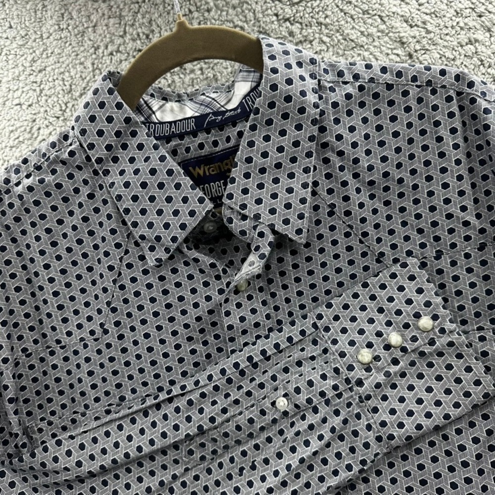 Wrangler George Strait Troubadour Mens XL Navy Geometric Snap Western Shirt EUC
